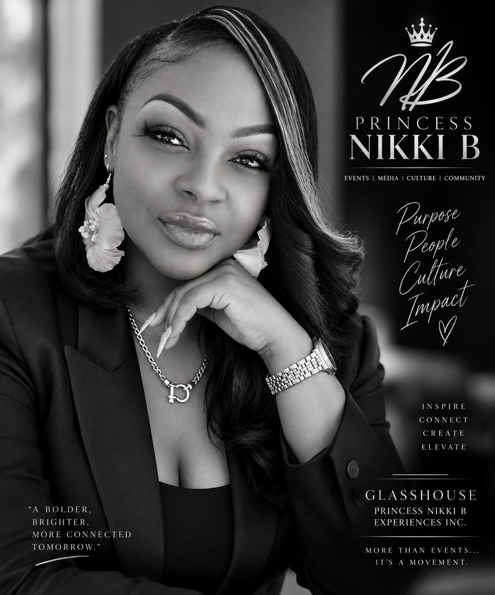 Princess Nikki B in black and white: purpose, people, culture, impact. A bolder, brighter, more connected tomorrow.